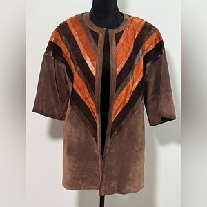 BEGED-OR Made in Israel Suede and Leather Short Sleeve Open Front Jacket- 8 (40)